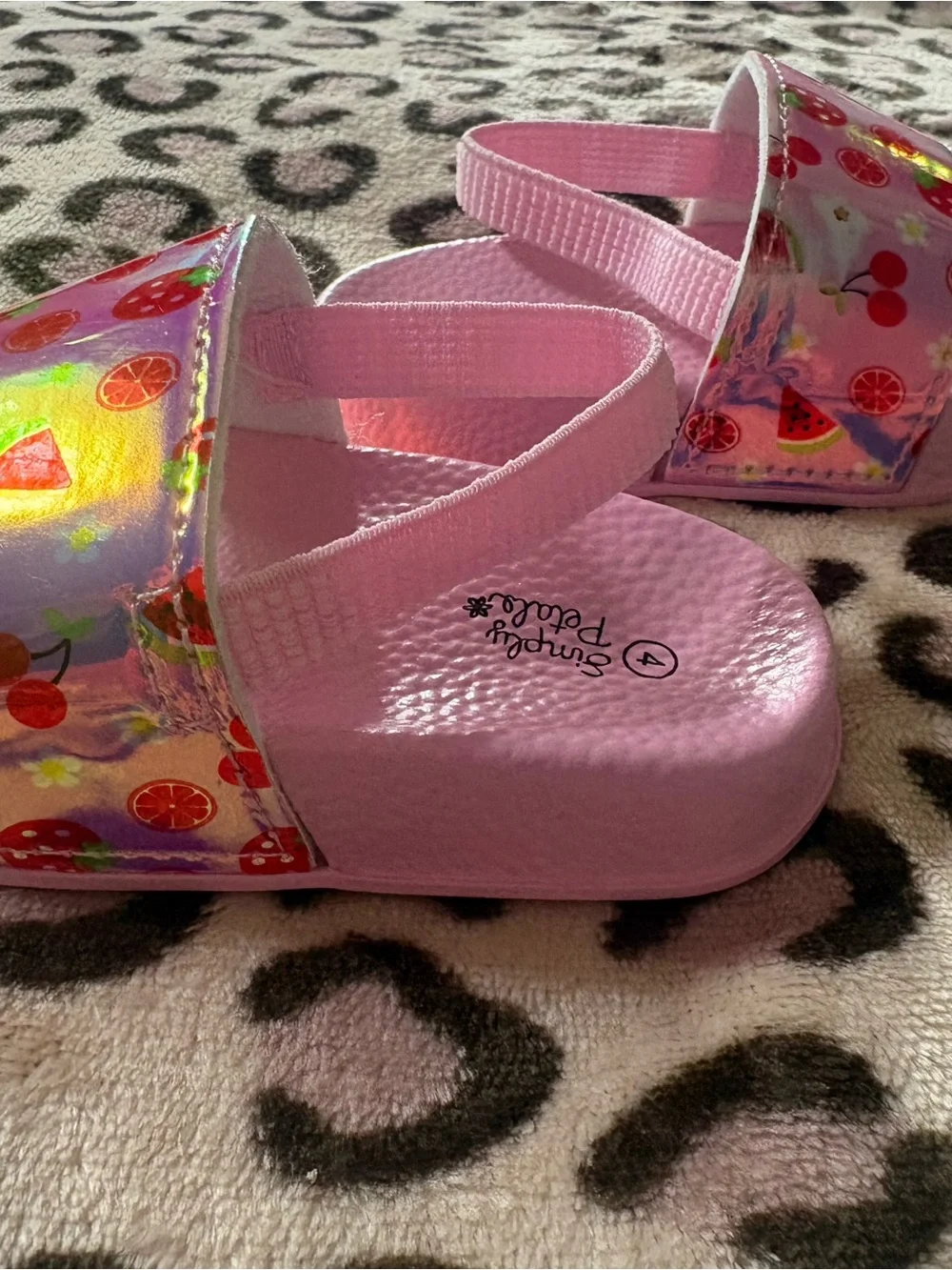 Pink Kids Slide Sandals with Strawberry & Watermelon Print